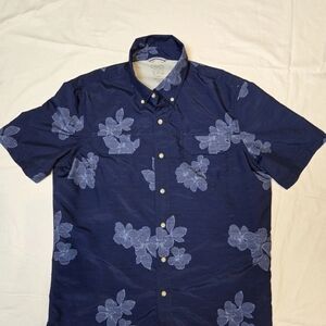 CHAPS Men's Fishing Button Up Short Sleeve Size Large Flower Print Blue